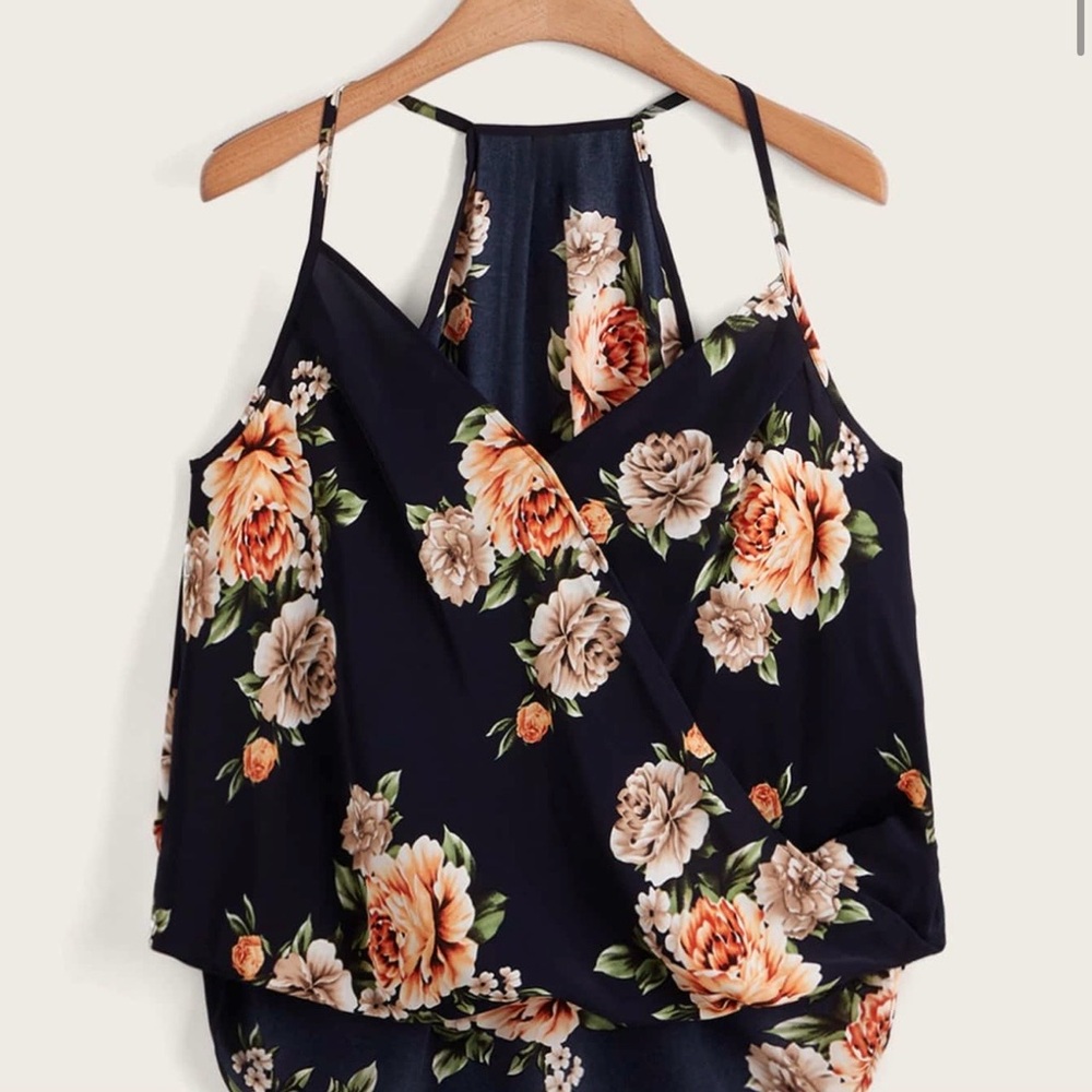 SHEIN Navy Floral Spaghetti Strap Camisole